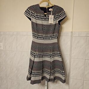 TED BAKER LONDON METALLIC JACQUARD SKATER DRESS SIZE 2